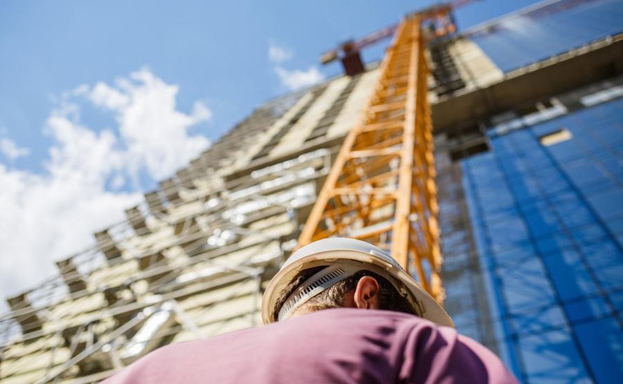 Industrial construction with tower crane